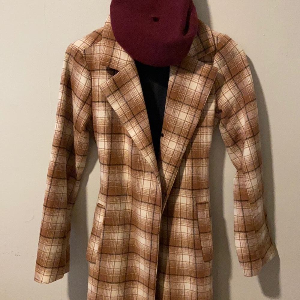 Brown plaid coat with belt
